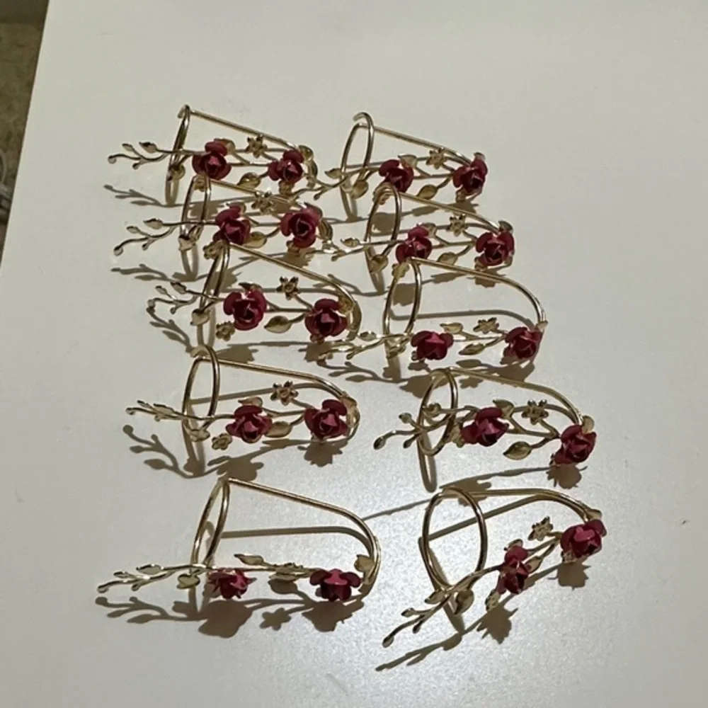 Gold Tone Floral Rose Finger Rings (set of ten)